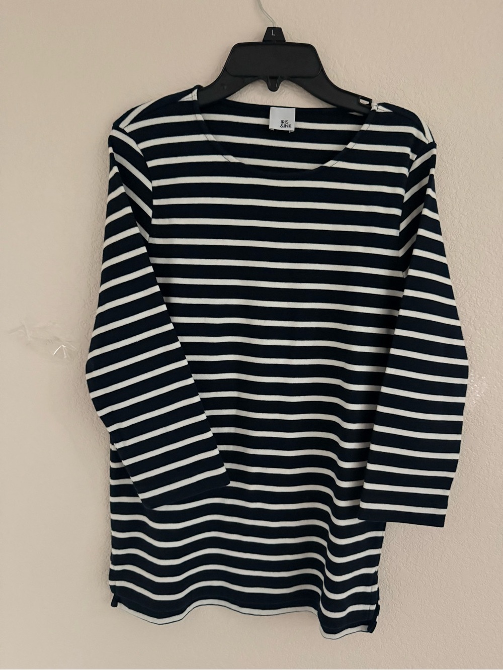 Striped Navy and White Long Sleeve Boatneck Dress by H&M